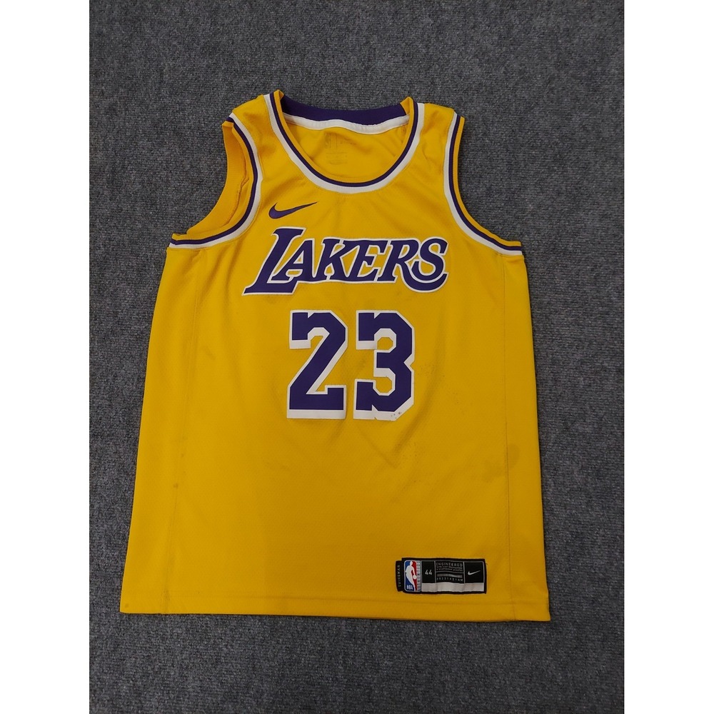 LAKERS Lebron James Jersey Mens 44 Medium Yellow NIKE Swingman Tank STAINS #23